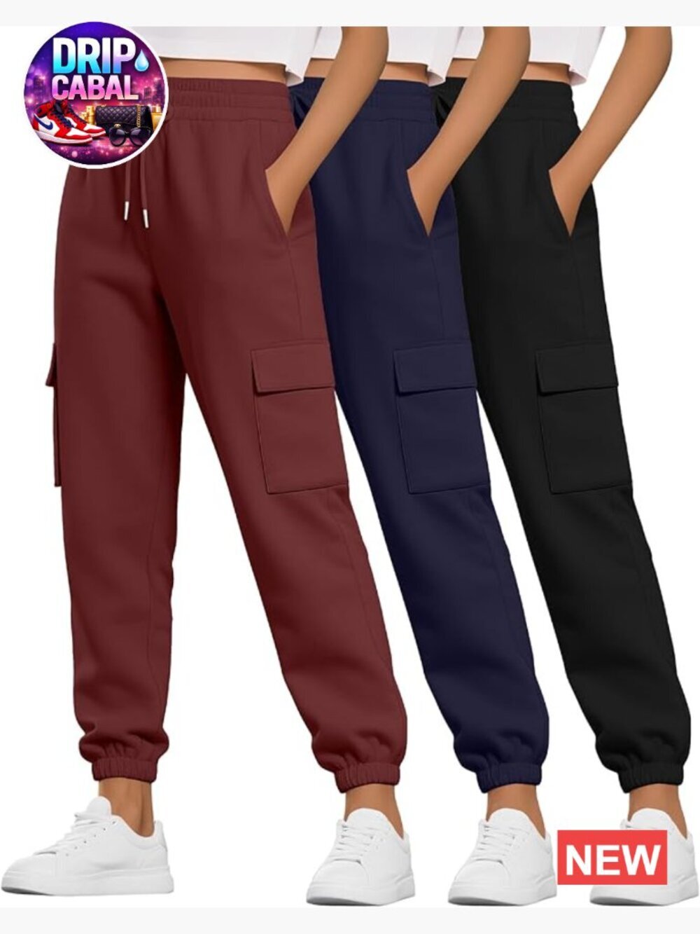 3 Pack Women's Cargo Sweatpants Joggers High Waist with Pockets